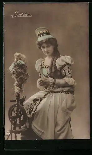 AK Gretchen mit Spinnrad, Faust