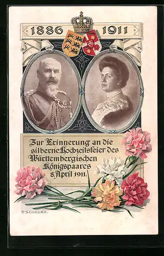AK Zur Erinnerung an die silberne Hochzeitsfeier des Württembergischen Königspaares 1911
