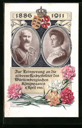 AK Zur Erinnerung an die silberne Hochzeitsfeier des Württembergischen Königspaares 1911