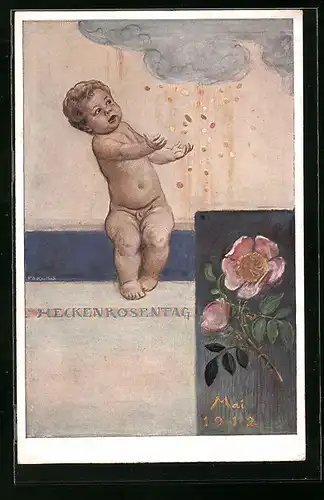 Künstler-AK Heckenrosentag, Junge am Blumentag