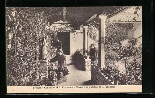 AK Fiesole, Convento di S. Francesco, Chiostro con statua di S. Francesco