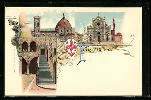 Lithographie Firenze, Cattedrale, Gortile Bargello, S. Groce