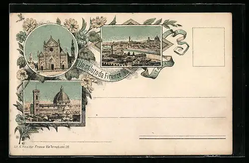 Lithographie Firenze, Kirche, Dom, Totalansicht