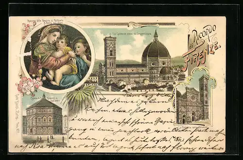 Lithographie Firenze, La Cattedrale presa da Orsanmichele, Chiesa di S. Giovanni o Battishero