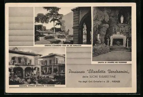 AK Firenze, Grotta e Giardino visti da un Terrazzo, Facciata interno loggiato e Giardino