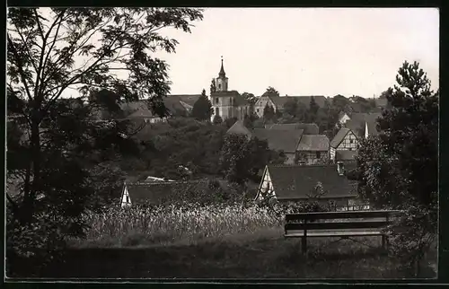 Fotografie Brück & Sohn Meissen, Ansicht Schmannewitz i. Sa., Blick auf die Stadt mit Kirche