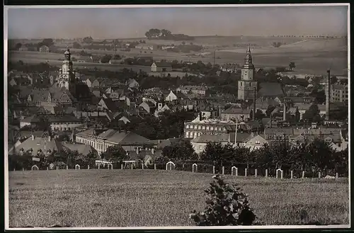 Fotografie Brück & Sohn Meissen, Ansicht Döbeln i. Sa., Blick auf die Stadt mit den beiden Kirchen