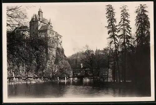 Fotografie Brück & Sohn Meissen, Ansicht Kriebstein, Burg Kriebstein mit der Papierfabrik