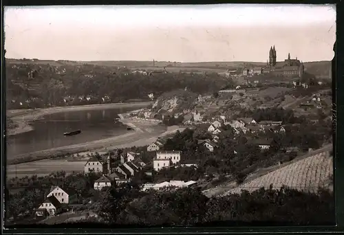Fotografie Brück & Sohn Meissen, Ansicht Meissen i. Sa., Blick von der Bosel in das Elbtal udn zur Albrechtsburg