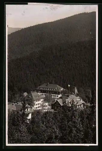 Fotografie Brück & Sohn Meissen, Ansicht Bärenfels i. Erzg., Blick auf das Hotel Kaiserhof und Felsenburg