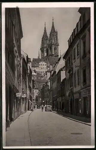 Fotografie Brück & Sohn Meissen, Ansicht Meissen, Burgstrasse mit Friseur-Salon & Blick zum Dom