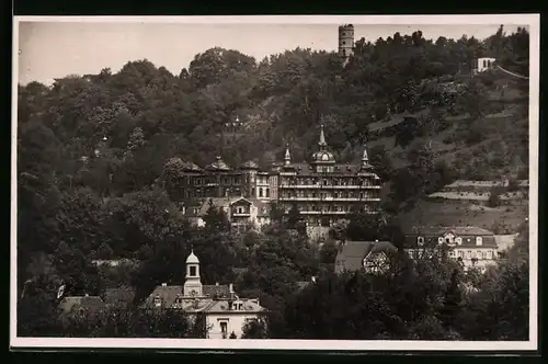 Fotografie Brück & Sohn Meissen, Ansicht Radebeul, Bilz-Sanatorium vom Kirchturm gesehen