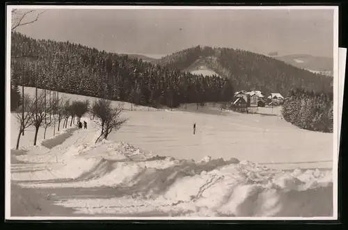 Fotografie Brück & Sohn Meissen, Ansicht Bärenfels, Partie am Ortsrand im Winter 1930