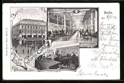 AK Berlin, Victoria-Café mit Billard-Saal
