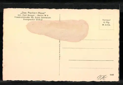 AK Berlin, Das Pschorr-Haus, Inh.: Carl Saeger, Friedrichstrasse 165
