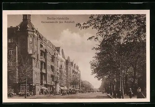 AK Berlin-Neukölln, Hermannstrasse am Bahnhof mit Destillation