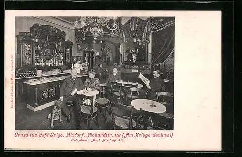 AK Rixdorf, Cafe Grigo in der Richardstrasse 118, Innenansicht