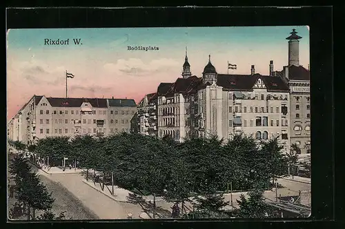 AK Rixdorf, Boddinplatz aus der Vogelschau