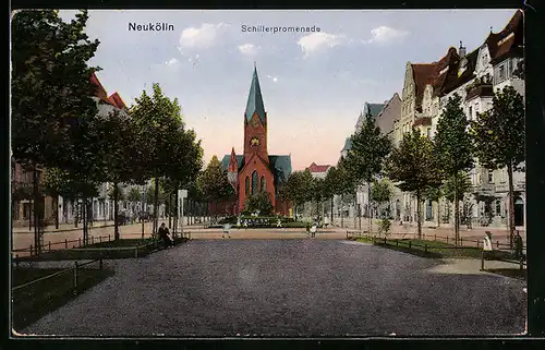 AK Berlin-Neukölln, Partie an der Schillerpromenade