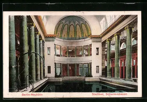 AK Berlin-Neukölln, Stadbad, Schwimmbassin