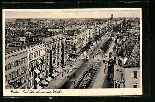 AK Berlin-Neukölln, Braunauer Strasse aus der Vogelschau