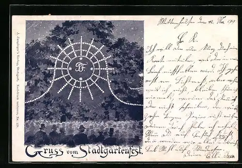 Künstler-AK Stuttgart, Stadtgartenfest, Publikum im Stadtgarten