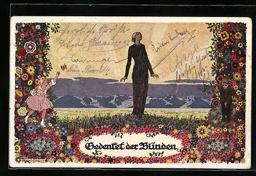 Künstler-AK Ernst Kutzer: Gedenket der Blinden, Blinde Frau und Kinder