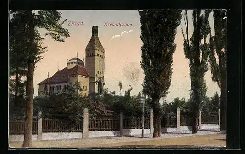 AK Zittau, Krematorium mit Strasse