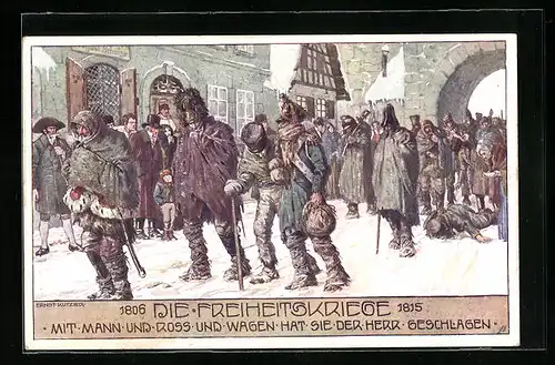 Künstler-AK Ernst Kutzer: Die Freiheitskriege - Besiegte Soldaten im Winter