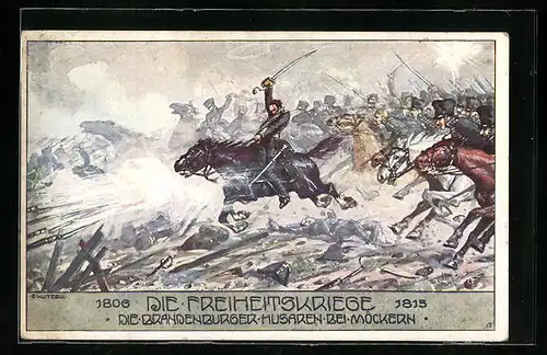Künstler-AK Ernst Kutzer: Die Freiheitskriege - Brandenburger Husaren bei Möckern