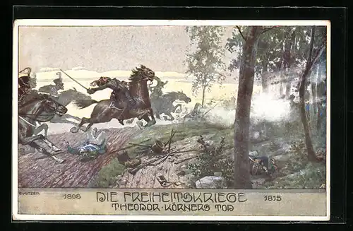 Künstler-AK Ernst Kutzer: Die Freiheitskriege - Theodor Körners Tod in der Schlacht