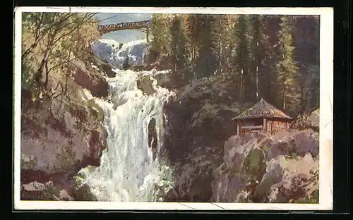 Künstler-AK Karl Ludwig Prinz: Lassingfall, Brücke und Schutzhütte