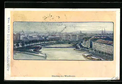 Künstler-AK Philipp + Kramer, J. Kalous: Wien, Mündung des Wienflusses