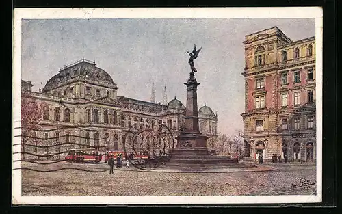 Künstler-AK Erwin Pendl: Wien, Universität und Liebenbergdenkmal