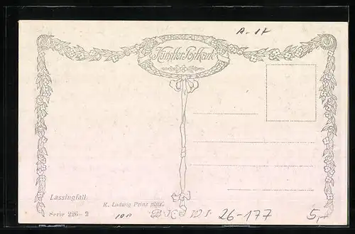 Künstler-AK Karl Ludwig Prinz: Lassingfall, Wasserfall mit Brücke