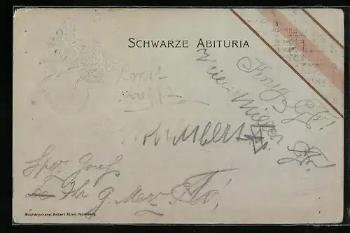 Präge-AK Schwarze Abituria, Ritterhelm und Studentenwappen