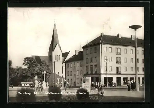 AK Merseburg, Ecke Thälmann- und Bahnhofstrasse