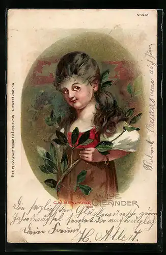Künstler-AK sign. C. W. Bergmüller: Junge Frau mit Oleander