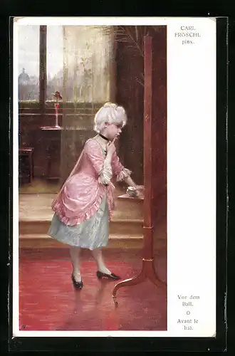 Künstler-AK sign. Carl Fröschl: Junge Dame betrachtet sich im Spiegel
