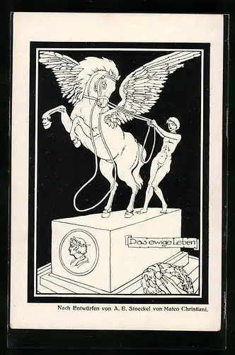 Künstler-AK sign. A. E. Stoeckel: Pegasus auf einem Sockel