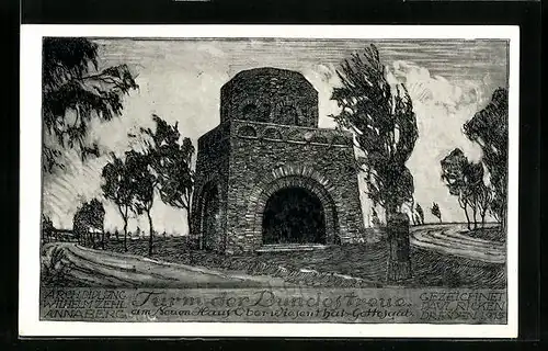 AK Oberwiesenthal, Turm der Bundestreue, Neues Haus