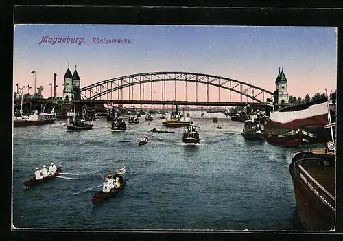 AK Magdeburg, Königsbrücke mit Bootspartie