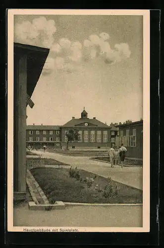 AK Wiek /Rügen, Sächl. Kinderheim, Hauptgebäude mit Spielplatz