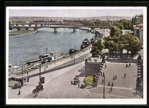 AK Dresden, Brühlsche Terrasse und Dampfschiffe