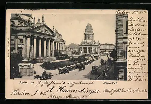 AK Berlin, Pferdekutschen auf dem Schiller-Platz