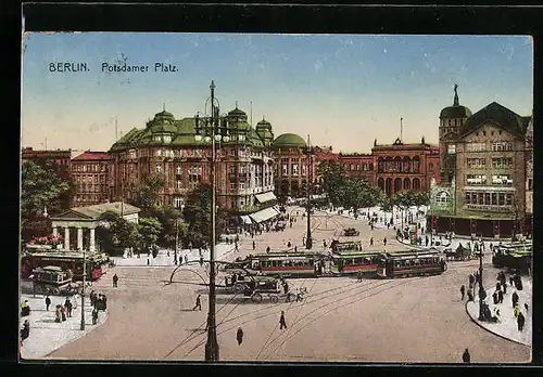 AK Berlin-Tiergarten, Teilansicht auf den Potsdamerplatz mit Strassenbahn