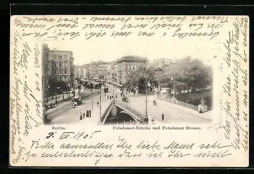AK Berlin-Tiergarten, Potsdamer-Brücke und Potsdamer Strasse