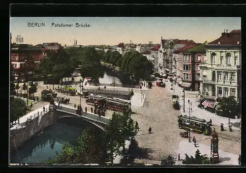 Künstler-AK Berlin-Tiergarten, Ortspartie mit Potsdamer Brücke