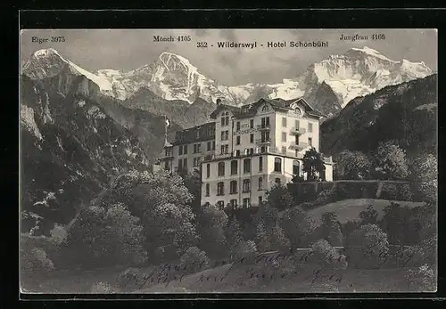 AK Wilderswil, Hotel Schönbühl mit Eiger, Mönch und Jungfrau