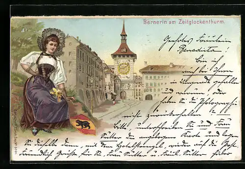 Lithographie Bern, Bernerin am Zeitglockenturm